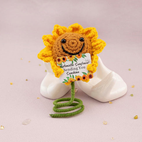 Friendship Gifts for Women Best Friend Keychain for Women Sunflower Crochet Doll Friends Gifts 3 inch Knitted Wool Doll with Positive Card...