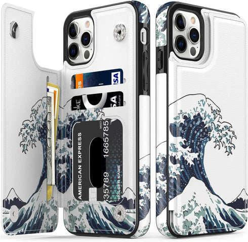 LETO for iPhone 13 Pro Case,Luxury Flip Folio Leather Wallet Cover with Fashion Designs for Girls Women,Built-in Card Slots Kickstand Protective P...