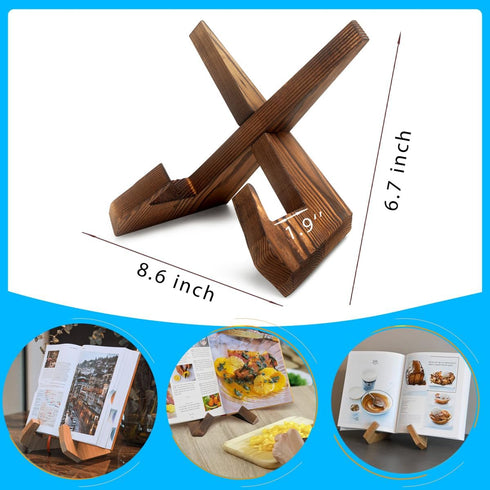 Rustic Cookbook Holder Stand for Kitchen, Recipe Book Holder for Kitchen Counter, Wooden Kitchen Book Holder, Rustic Cook Book Holder Stand with N...