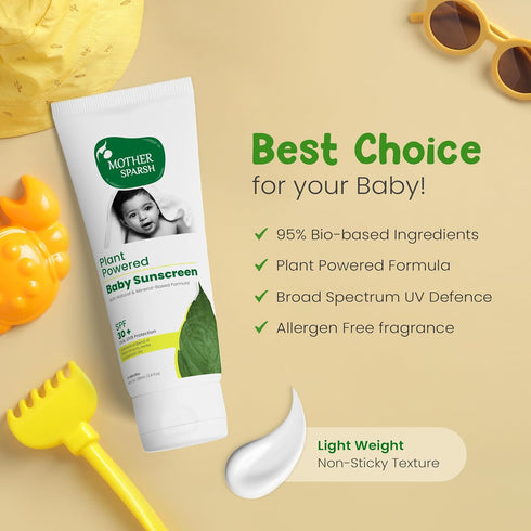 Natural Baby Sunscreen Lotion with Organic Ingredients, SPF 30+, Plant derived 95% Bio Based Ingredients - UVA/UVB Protection, 100ml...