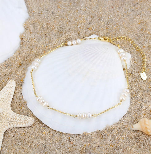 Pearl Beaded Anklets for Women Dainty Simple Gold Chian Boho Ankle Bracelet Beach Summer Foot Jewelry for Womens...