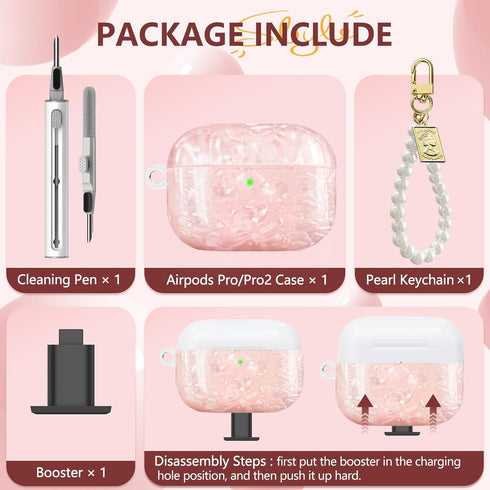 Airpods Pro 2nd Generation Case with Shell Pattern, Cute Airpods Pro Case with Luxury Pearl Keychain, TPU Airpods Pro Case Cover with Cleaning Pen...