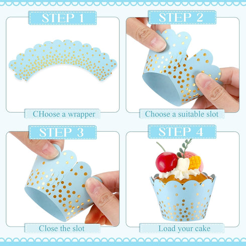 Zhehao 60 Pcs Gold Polka Dots Cupcake Wrappers Adjustable Cupcake Liners Paper Baking Cups Disposable Muffin Liners Cupcake Holders for Birthday B...