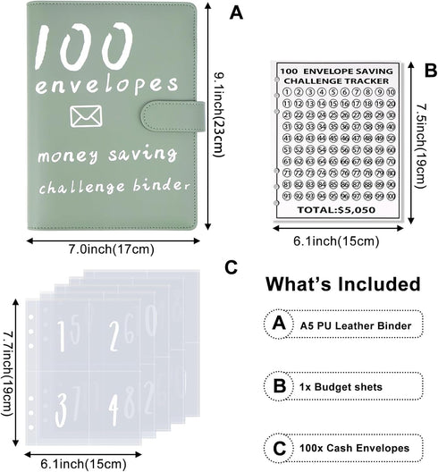 100 Envelopes Money Saving Challenge Binder,100 Day Storage Budgeting Binder Budget Book Cash Saving Challenge Box kit with Pouches,Family Emergen...