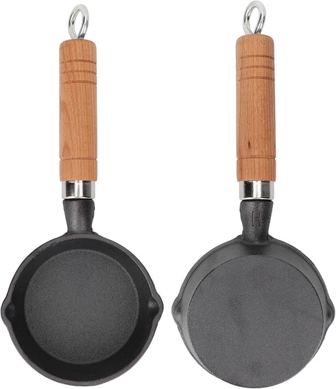 Fdit Frying Pan, 10CM Casting Iron Pan with Wood Handle Egg Frying Pan Skillet Mini Flat Bottomed Pancake Pan Cookware Kitchen Utensils...