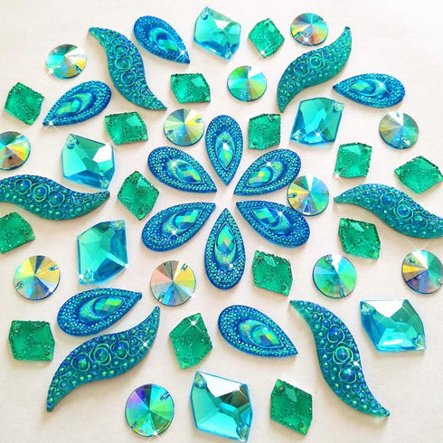 50PCS Special Effect Different Shapes Mirror AB Gems Sew On Rhinestones Faceted for Handicrafts Clothing Dress Decorations (Light Blue)...