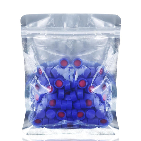 Blue Solid Polypropylene Cap, Red Silicone Septa with Ribbed Thread Screw Cap, Accessary for 1.5ml 18.ml 2ml 9-425 HPLC Autosampler Pack of 100...