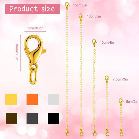 Hicarer 30 Pieces Stainless Steel Necklace Extender Chain Set Bracelet Anklet Chain for Necklaces Extender for Jewelry Making Extensions, 2.5, 3, ...