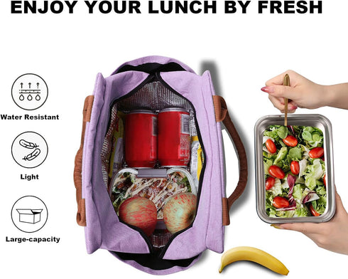 Joymee Lunch Bag Women Insulated Lunch Box Reusable Leakproof Large Spacious Cooler Tote for Women Men Adult with Bottle Holder and Side Pockets f...
