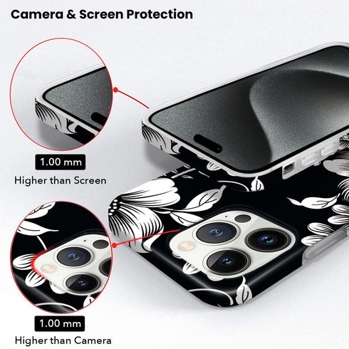 Hi Space Compatible with iPhone 15 Pro Case White Flower 6.1 inch 5G 2023, Design Flower Floral Case for iPhone 15 Pro, Raised Lips Anti-Scratch P...