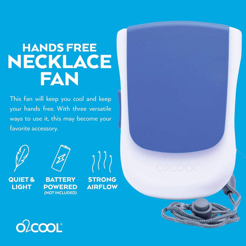 O2COOL Deluxe Necklace Fan | Battery Powered, Hands-Free Personal Cooling Fan w/Adjustable Lanyard, Table Top Stand + Wearable Clip - Dark Blue (2...