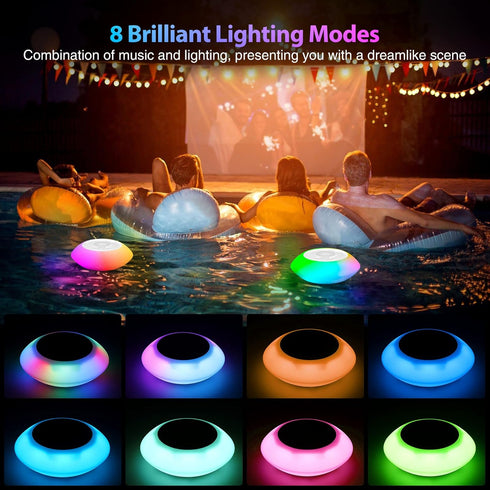 LemonBest Bluetooth Speakers with Colorful Lights - Portable Pool Speaker IPX7 Waterproof Floating with 8 Modes - Built-in Mic HD Stereo Sound Han...