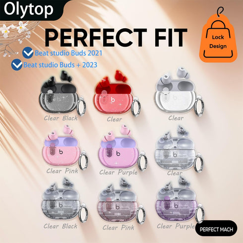 Olytop Clear Case for Beats Studio Buds/Buds + Case 2021/2023, Soft Glitter Bling Transparent Protective Skin with Cleaner Kit& Keychain Girl Wome...