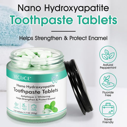 150 Tablets Chewable Toothpaste Tablets, Nano Hydroxyapatite, Flouride & Plastic Free, Sensitive Toothpaste Tablets Peppermint Flavored Strengthen...