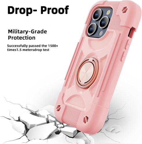 Compatible with iPhone 15 Pro Case 6.1" - Heavy-Duty Shockproof Military-Grade Rugged Cover with Ring Stand, Glass Screen Protector & Camera Lens ...