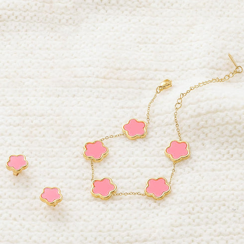 Four Leaf Clover Earring and Bracelet Set for Women Lucky Flower 14K Gold Jewelry...