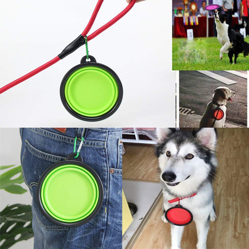 LINGYU Collapsible Dog Bowl, Silicone Foldable Expandable Cup Dish, for Pet Dog/Cat Food Water Feeding Portable Travel Bowl - Green...