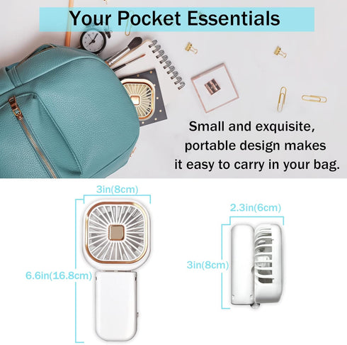 Handheld Mini Fan, 3 IN 1 Small Portable Fan, USB Rechargeable Folding Personal Fans with Strong Airflow 2 Speeds, Lanyard, Multi-Functional, 4 Co...