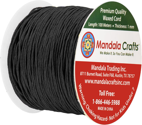 Mandala Crafts 1mm 109 Yards Black Cotton Waxed Cord for Jewelry Making Bracelet Cord Waxed String - Beading String Thread Jewelry Cords for Neckl...