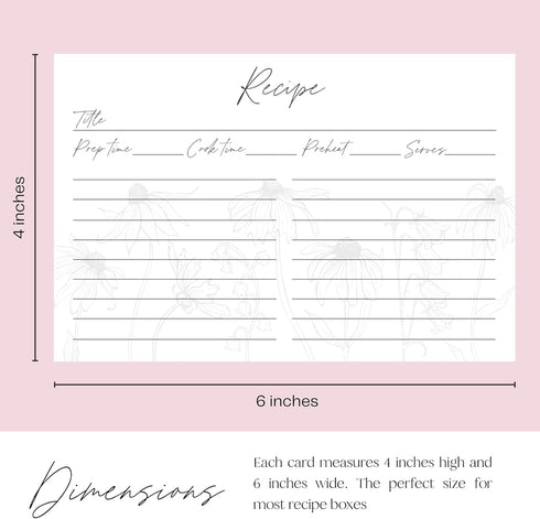 Recipe Cards 4x6 Set of 50 Floral 4x6 Recipe Cards - Thick Pure White Cardstock Recipe Organizer - Easy to Write On Recipe Cards For Bridal Shower...