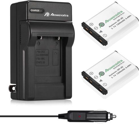 Powerextra 2 x NP-45A NP-45B NP-45S Battery and Charger Compatible with Fujifilm INSTAX Mini 90 Fujifilm FinePix XP140 XP130 XP120 XP90 XP80 XP70 ...