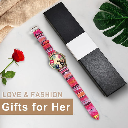 Ladies Watches for Women - Boho Hippie Womens Watches, PU Leather Woven Rainbow Watch...