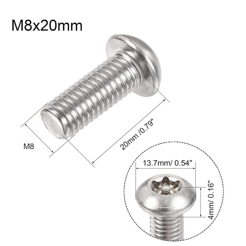 uxcell M8x20mm Torx Security Machine Screw, 20pcs Pan Head Screws Inside Column, 304 Stainless Steel Fasteners Bolts...