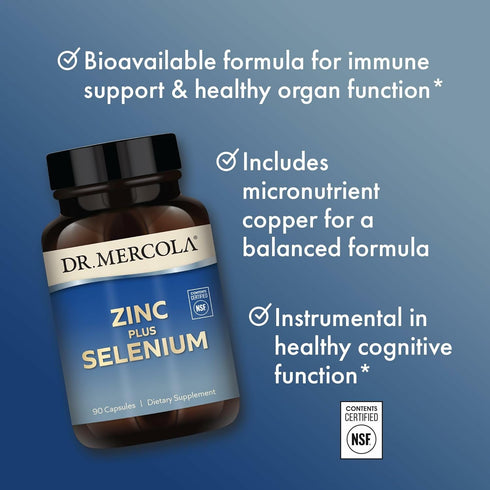 Dr. Mercola Zinc Plus Selenium - Mineral Blend Supplement - for Immune, Brain & Respiratory Support - Contains Zinc Glycinate Chelate & Copper - G...