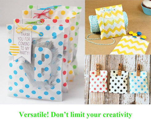 Biodegradable Paper Candy Cookie Bags - Food Safe Favor Bags for Parties - 100 Count, Assorted 4 Designs (Grey)...
