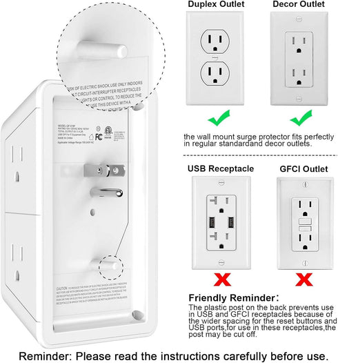 5-Outlet Surge Protector Wall Charger with 4 USB Ports - 1680J Multi Plug for Home, Office, Travel...