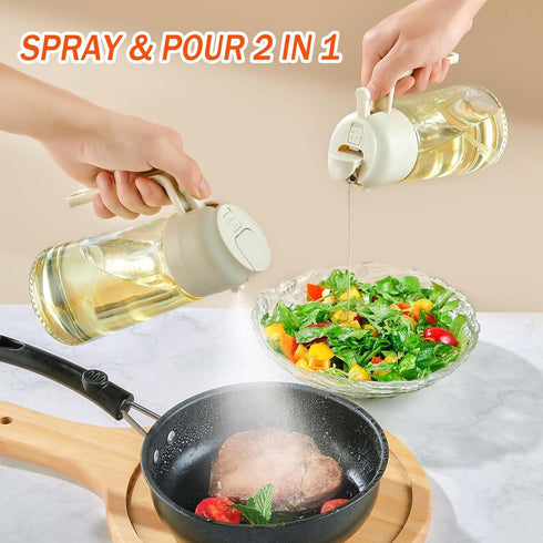 16oz Oil Sprayer for Cooking - 2 in 1 Spray & Pour Olive Oil Dispenser - 470ml Glass Spray Oil Bottle - Kitchen Gadgets (Milk White)...