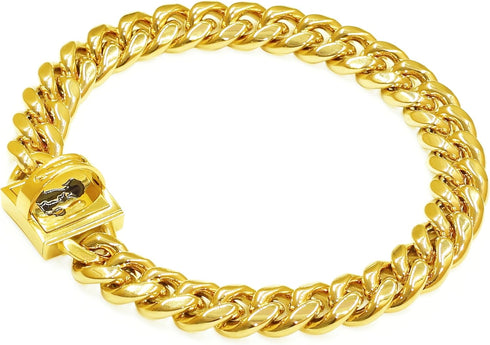 Chain Collars for Large Medium Small Dogs Heavy Duty 15MM Stainless Steel Silver/Gold Cuban Link Collars with Cute Design Secure Buckle,Training W...