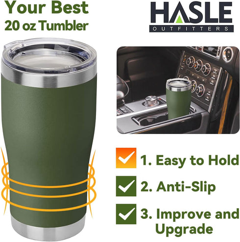 HASLE OUTFITTERS 20 oz Tumbler Bulk, Stainless Steel Tumblers with Lid, Vacuum Insulated Tumbler, Double Wall Powder Coated Cup, coffee mugs, Army...