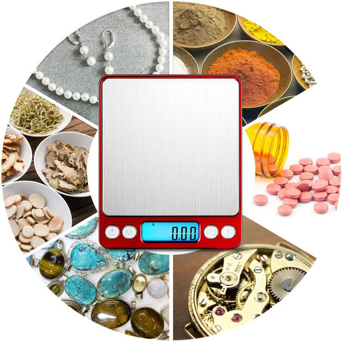 AMIR Digital Kitchen Scale, 500g/ 0.01g Mini Pocket Jewelry Scale, 100g Calibration Weight, Cooking Food Scale with Back-Lit LCD Display, 2 Trays,...