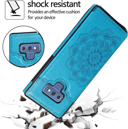 Design for Samsung Galaxy Note 9 Case with Tempered Glass Screen Protector Credit Card Holder Slot, Leather Wallet Phone Cases Stand Kickstand Pro...