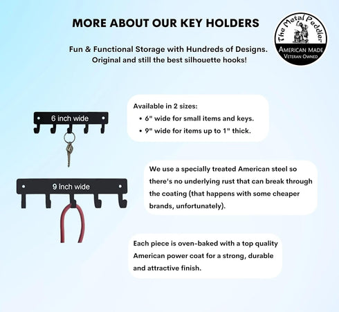 Bass Fish Key Rack Hanger - Large 9 inch Wide - Made in USA - Wall Mount...