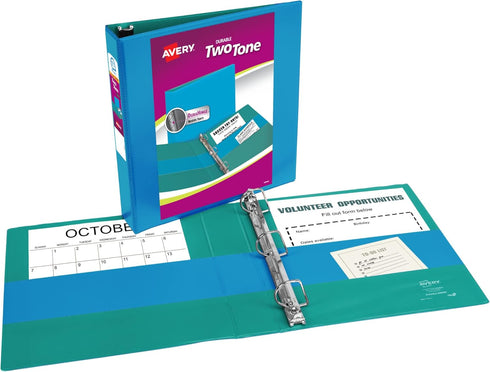 Avery Two-Tone Durable View 3 Ring Binder, 1.5 Inch Slant Rings, Blue/Teal Binder (17292)...
