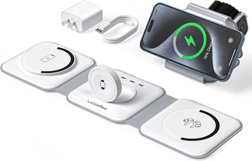 UCOMX 3 in 1 Charging Station for Multple Devices,Foldable 3 in 1 Wireless Charger for Travel,Nano Wireless Charging Station for iPhone 15 14 13 1...