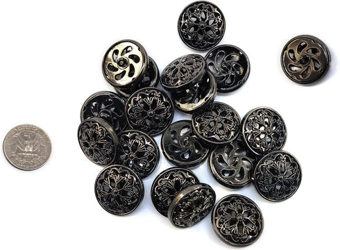 20 pcs Black Retro Double Layer Openwork Metal Shank Sewing Coat Buttons -25mm -1"...
