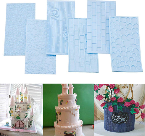 10Pcs/Set Fondant Impression Mat, Tree Bark Brick Stone Wall Flower Cobblestone Diamond Quilted Grid Texture Design Embossed Lace Embossing Mold D...