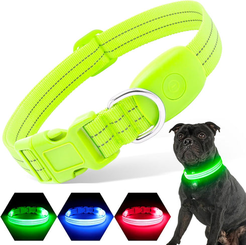 Light Up Dog Collars Rechargeable, Reflective LED Glow Dark Dog Collar for Small Medium Large Dogs, Adjustable Pet Dog Lights for Safe Night Walk-...
