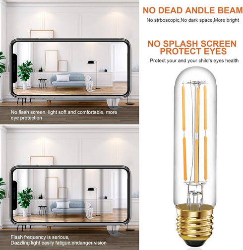 6 Pcs E26 T10 LED Tubular Light Bulbs, Daylight White Edison Bulb 4000K 6W Dimmable T10 Led Bulb for Pendant Lights, Lamps, Outdoor Long Light Bul...