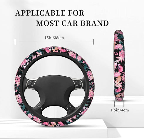 Tropical Flamingo Steering Wheel Cover Non-Slip Auto Steering Wheel Protector Car Accessories Universal Fit 15 Inches for Men Women...