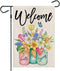 CROWNED BEAUTY Spring Garden Flag Floral Mason Jar 12×18 Inch Double Sided for Outside Small Burlap Welcome Yard Flag...