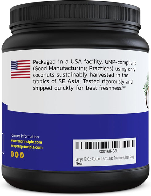 Large 12 Oz. Coconut Activated Charcoal Powder. Whitens Teeth, Rejuvenates Skin and Hair, Supports Better Digestion. USA-Owned Producers, Free Sco...
