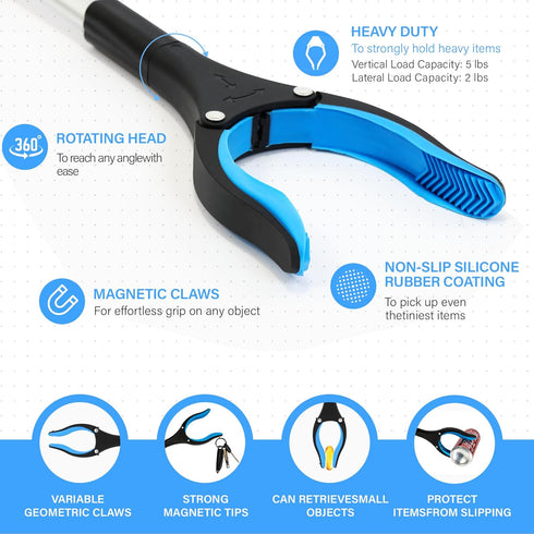 Grabber Reacher Tool - 32” Reacher Grabber Tool with Strong Magnetic and Swivel Head - Heavy Duty Pick Up Stick Grabbers for Seniors, Trash, Surge...