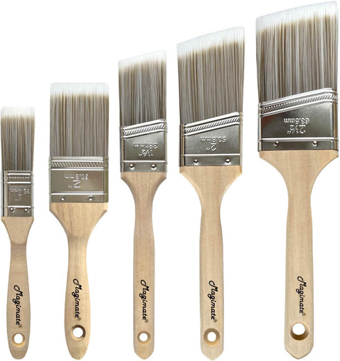 Paint Brushes Set, Sash Brushes, Soft Tapered Filament, Wood Stain Brushes for Walls, Cabinets and Fences Pack of 5...