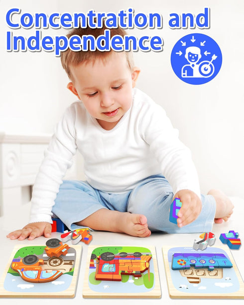 Wooden Puzzles Toddler Toys for 1 2 3 Year Old Boy Girl Gifts, Montessori Preschool Educational Learning Toys for 1 2 Year Olds as Christmas Birth...