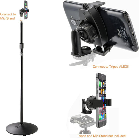 ChargerCity 360° Swivel Adjust Smartphone Holder with 5/8" Tripod Microphone Stand Adapter for All Smartphone up to 3.6 inch Wide (iPhone 16 13 14...