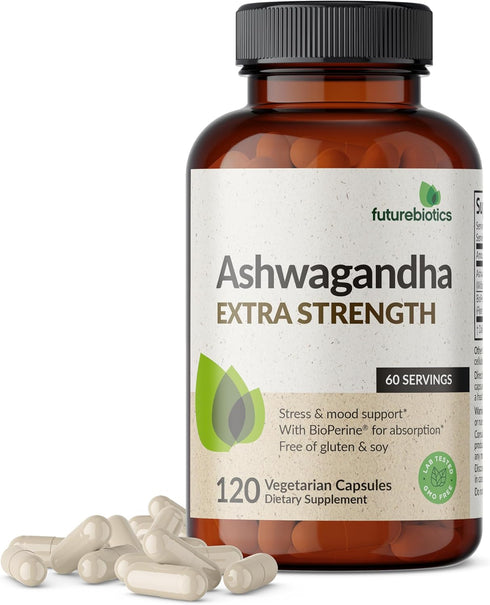 Futurebiotics Ashwagandha Extra Strength Stress & Mood Support with BioPerine - Non GMO Formula, 120 Vegetarian Capsules...